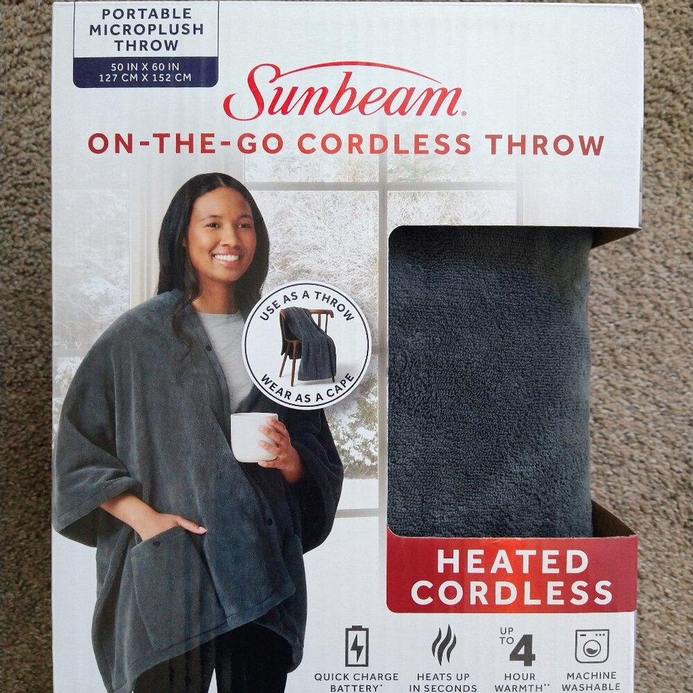 NEW Sunbeam On-The-Go Cordless Heated Throw